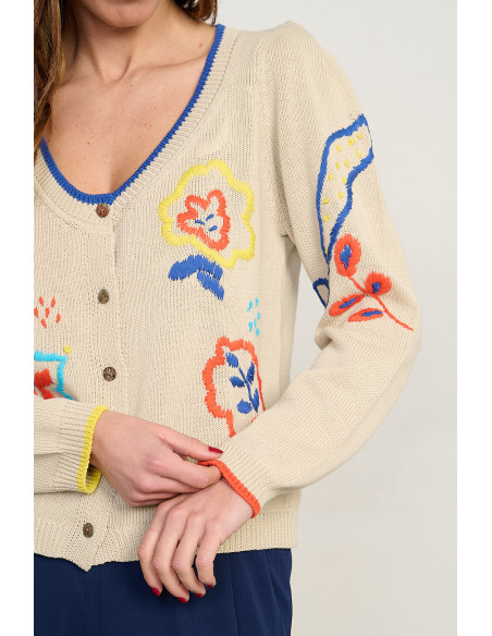 Cardigan corto algodon GOTS con bordados BMB & Co. vista detallles