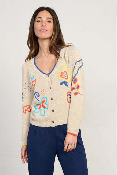 Cardigan corto algodon GOTS con bordados BMB & Co. vista frontal