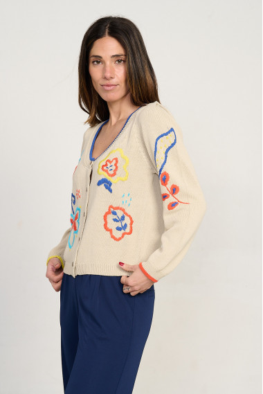 Cardigan corto algodon GOTS con bordados BMB & Co. vista lado