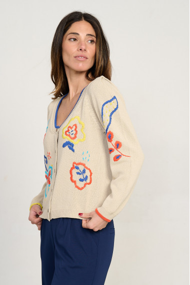Cardigan corto algodon GOTS con bordados BMB & Co. vista lateral
