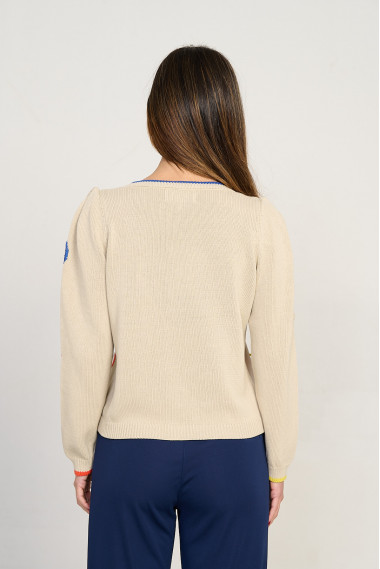 Cardigan corto algodon GOTS con bordados BMB & Co. vista trasera