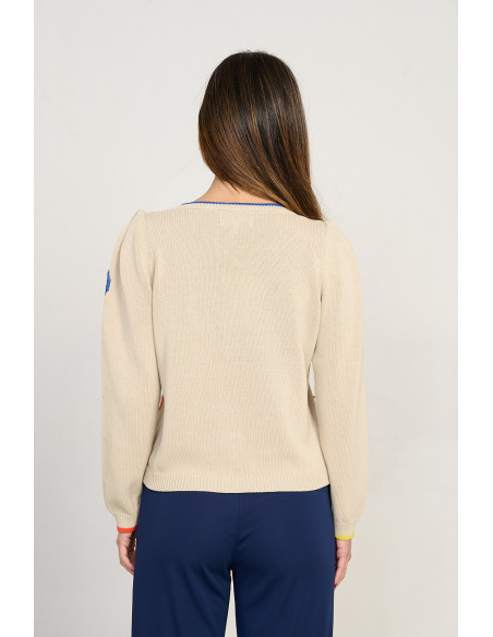 Cardigan corto algodon GOTS con bordados BMB & Co. vista trasera