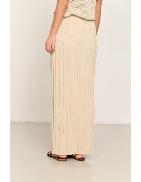 Falda larga beige de algodon GOTS canalés BMB & Co. vista lateral