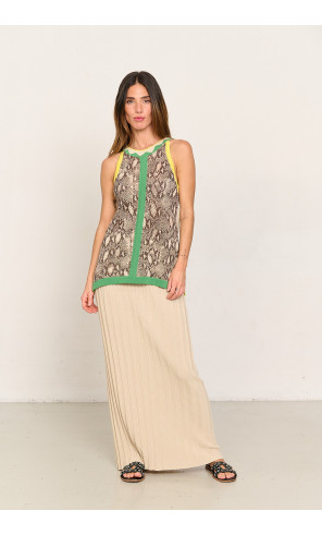 Falda larga beige de algodon GOTS canalés BMB & Co. vista look