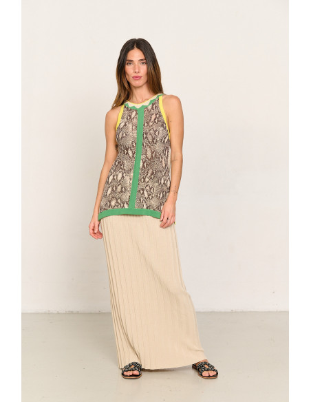 Falda larga beige de algodon GOTS canalés BMB & Co. vista look