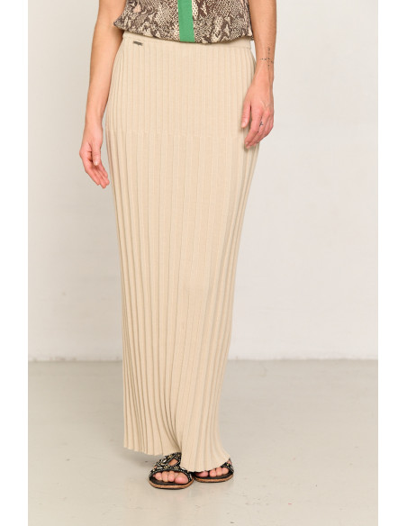 Falda larga beige de algodon GOTS canalés BMB & Co. vista frontal