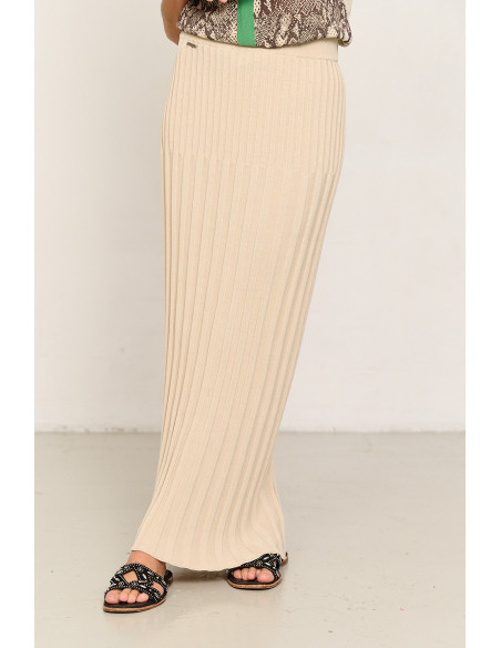 Falda larga beige de algodon GOTS canalés BMB & Co. vista zoom