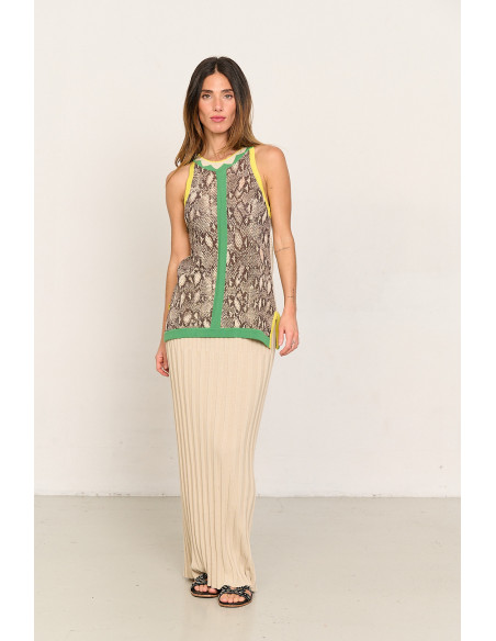 Falda larga beige de algodon GOTS canalés BMB & Co. vista delantera