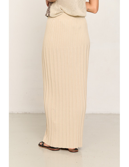 Falda larga beige de algodon GOTS canalés BMB & Co. vista trasera