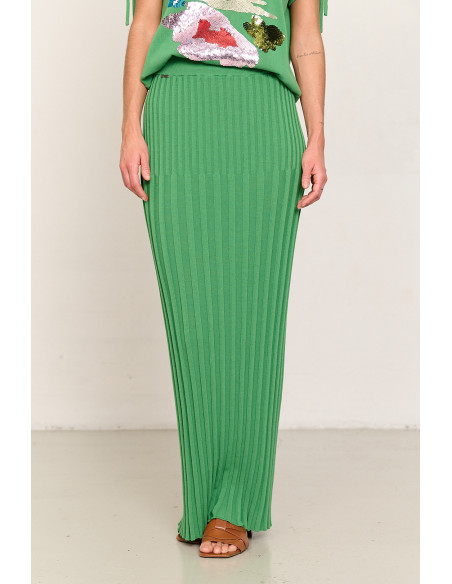 Falda larga verde de algodon GOTS canalés BMB & Co. vista front