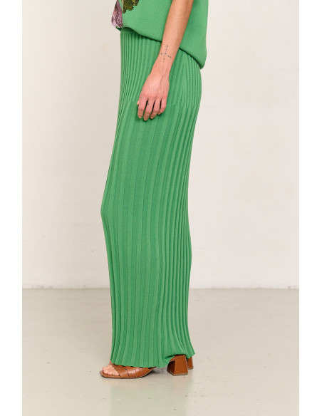 Falda larga verde de algodon GOTS canalés BMB & Co. vista lado