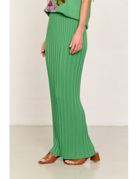 Falda larga verde de algodon GOTS canalés BMB & Co. vista lateral