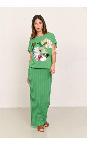 Falda larga verde de algodon GOTS canalés BMB & Co. vista delantera