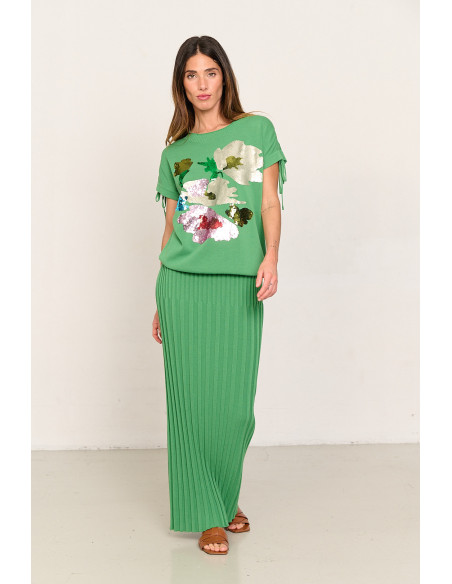 Falda larga verde de algodon GOTS canalés BMB & Co. vista delantera