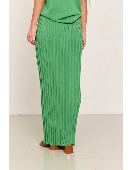 Falda larga verde de algodon GOTS canalés BMB & Co. vista trasera