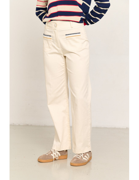 Pantalon recto de algodón crudo con bolsillos BMB & Co. vista front