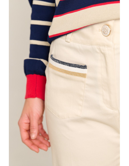 Pantalon recto de algodón crudo con bolsillos BMB & Co. vista detalle