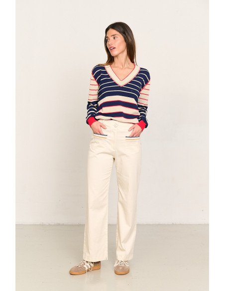 Pantalon recto de algodón crudo con bolsillos BMB & Co. vista look