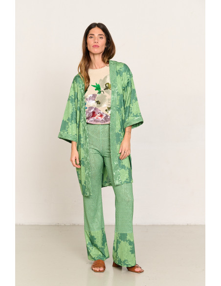 Pantalon fluido estampado sobre jacquard BMB & Co. vista look