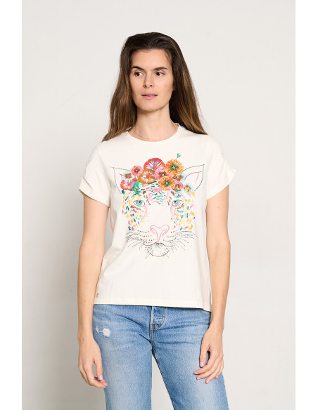 CAMISETA CRUDA BORDADOS TIGRE