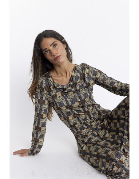 Vestido Largo Nudos con Print BMB & Co.