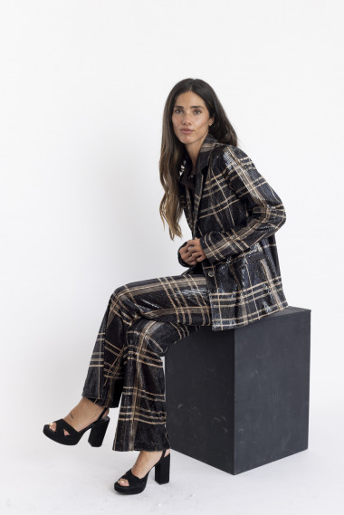 Blazer Cuadros Con Lentejuelas Transparentes BMB & Co.