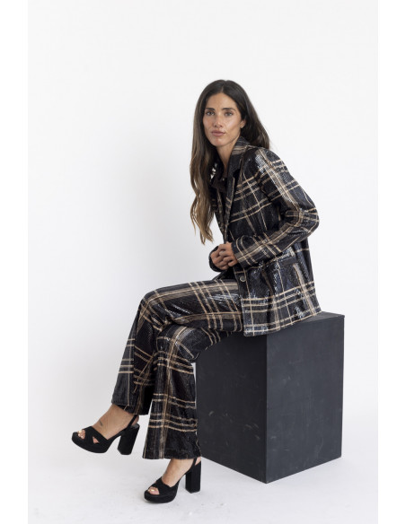 Blazer Cuadros Con Lentejuelas Transparentes BMB & Co.