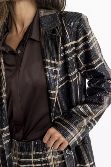 Blazer Cuadros Con Lentejuelas Transparentes BMB & Co.