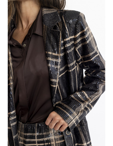 Blazer Cuadros Con Lentejuelas Transparentes BMB & Co.