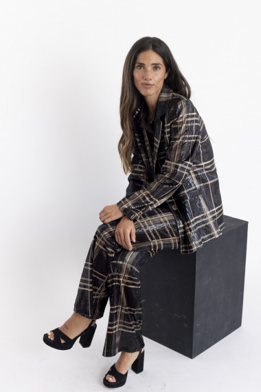 Blazer Cuadros Con Lentejuelas Transparentes BMB & Co.
