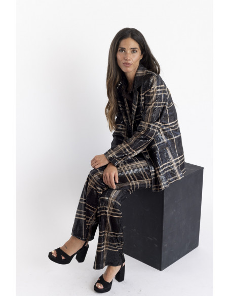 Blazer Cuadros Con Lentejuelas Transparentes BMB & Co.