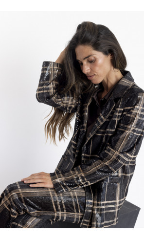 Blazer Cuadros Con Lentejuelas Transparentes BMB & Co.
