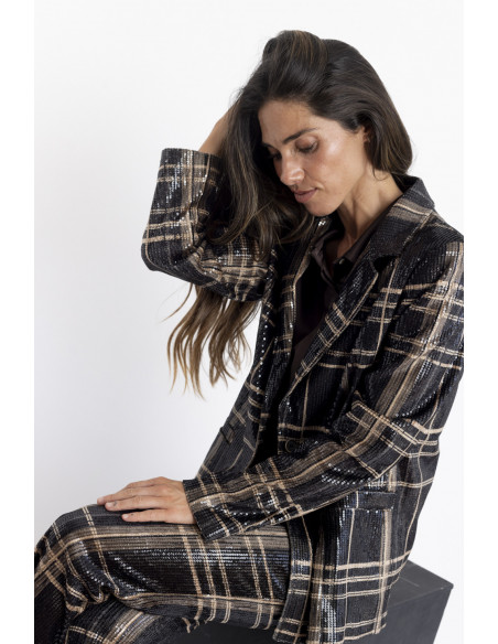 Blazer Cuadros Con Lentejuelas Transparentes BMB & Co.