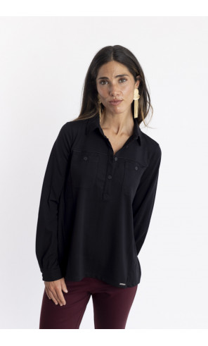 Camiseta Negra Soft Con Botonadura BMB & Co.