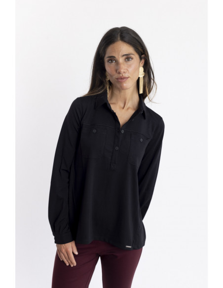 Camiseta Negra Soft Con Botonadura BMB & Co.