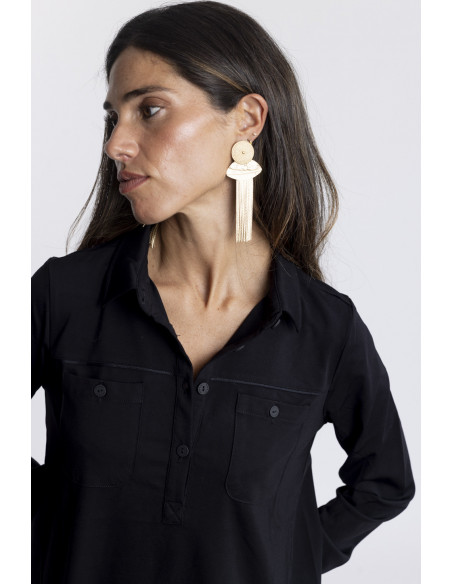 Camiseta Negra Soft Con Botonadura BMB & Co.