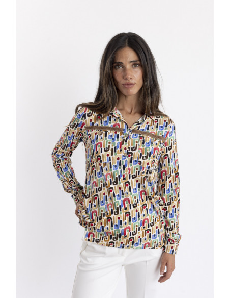 Camiseta Print Geometrico Con Botonadura BMB & Co.