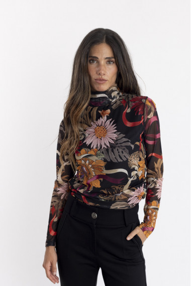 Top Tul Estampado Con Cuello Alto BMB & Co.