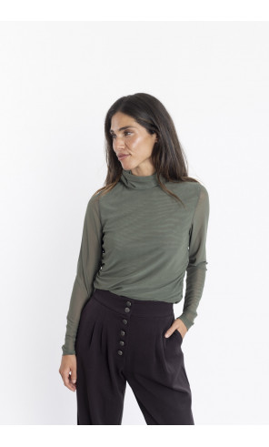 Top Tul Kaki Entallado Cuello Alto BMB & Co.