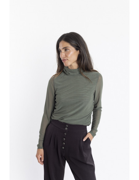 Top Tul Kaki Entallado Cuello Alto BMB & Co.