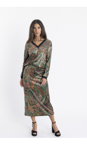 Falda Midi Print Con Lentejuelas BMB & Co.