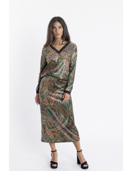 Falda Midi Print Con Lentejuelas BMB & Co.