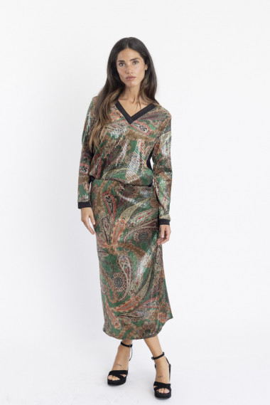 Falda Midi Print Con Lentejuelas BMB & Co.