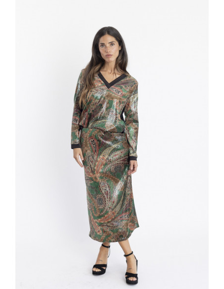 Falda Midi Print Con Lentejuelas BMB & Co.