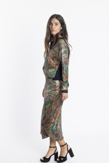 Falda Midi Print Con Lentejuelas BMB & Co.