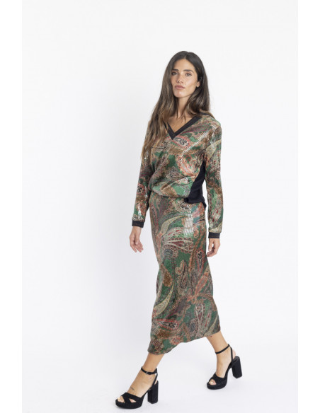 Falda Midi Print Con Lentejuelas BMB & Co.