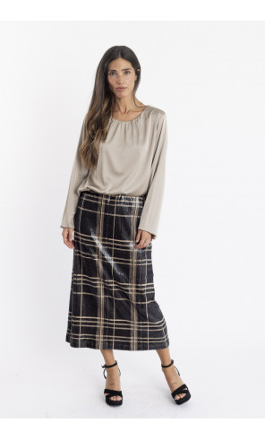 Falda Midi Cuadros Con Lentejuelas BMB & Co.