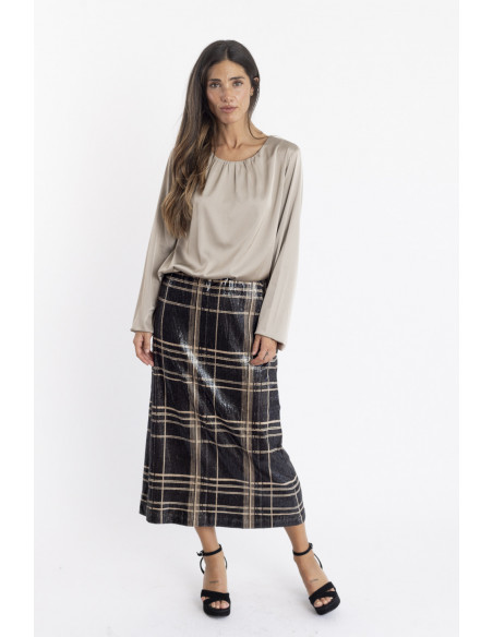 Falda Midi Cuadros Con Lentejuelas BMB & Co.