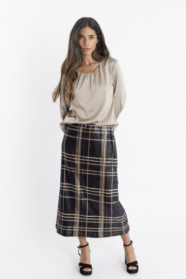 Falda Midi Cuadros Con Lentejuelas BMB & Co.