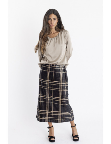 Falda Midi Cuadros Con Lentejuelas BMB & Co.